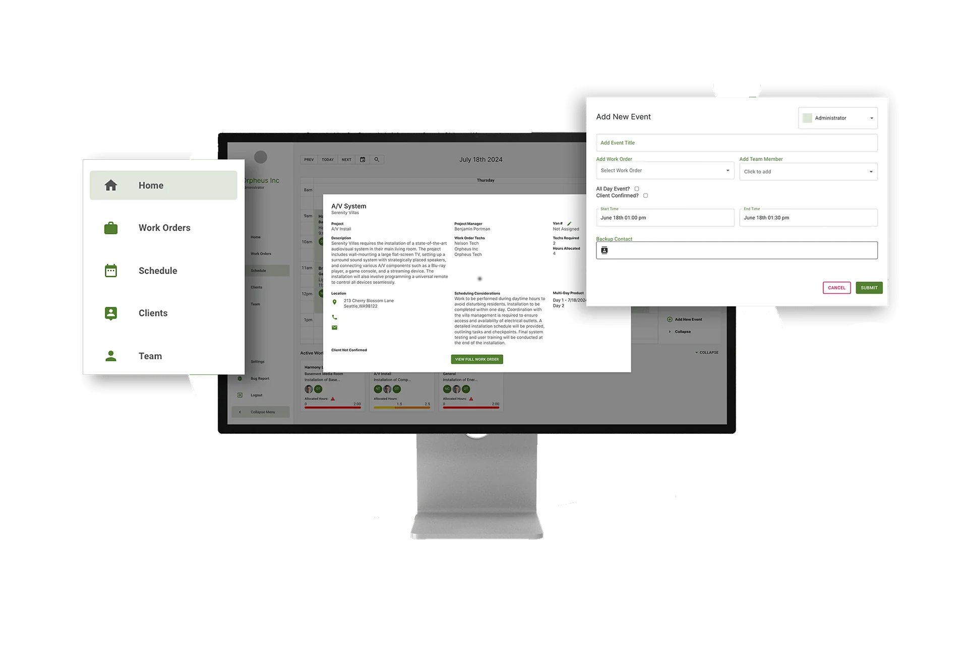 ABE Networks desktop app on an iMac showing the add-new-event scheduling dialog
